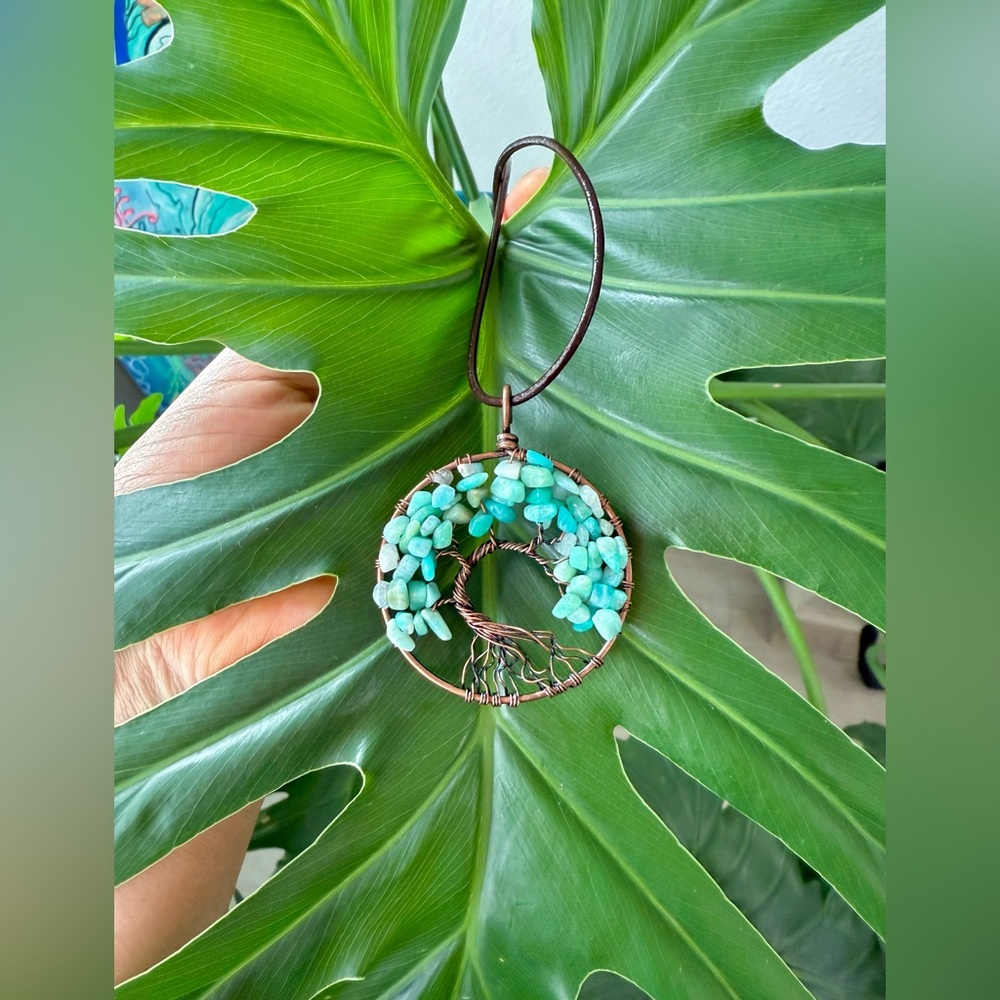 Amazonite Tree of Life Pendant | Speak Your Truth & Soothe the Soul - Picture 4 of 5